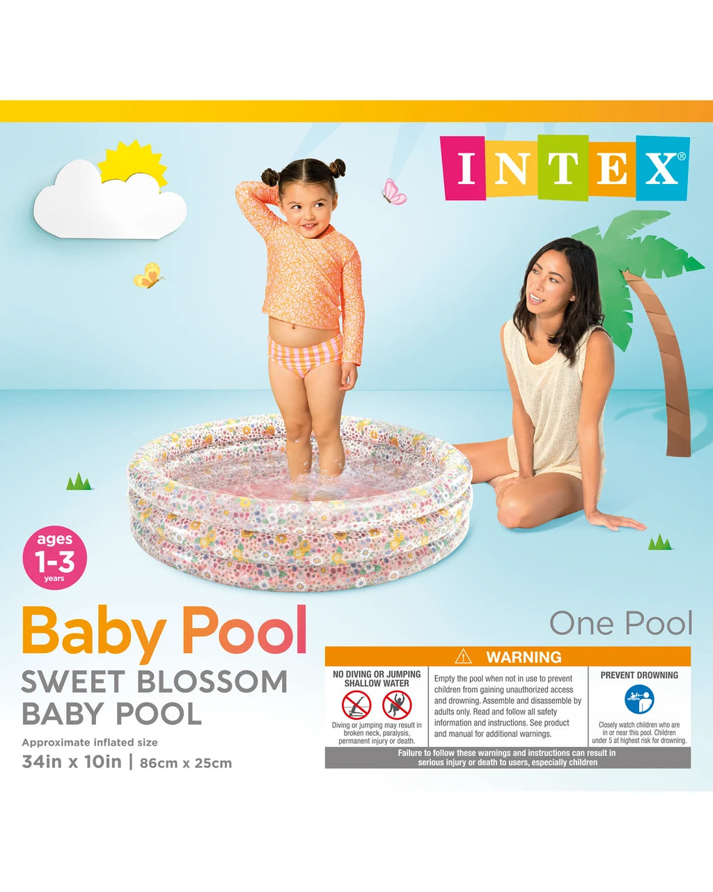 INTEX Sweet Blossom Inflatable Baby Pool: Soft Inflatable Floor – 34" x 10" – for Kids Age 1-3