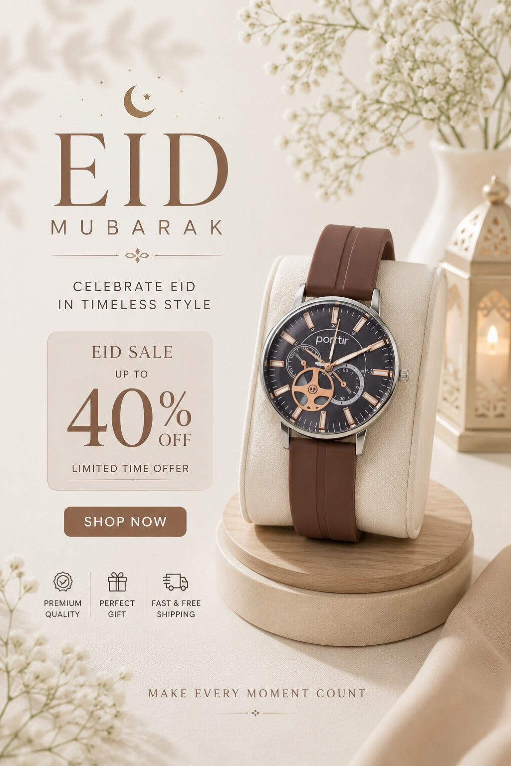 Premium Classic Wrist Brown Strap Watch