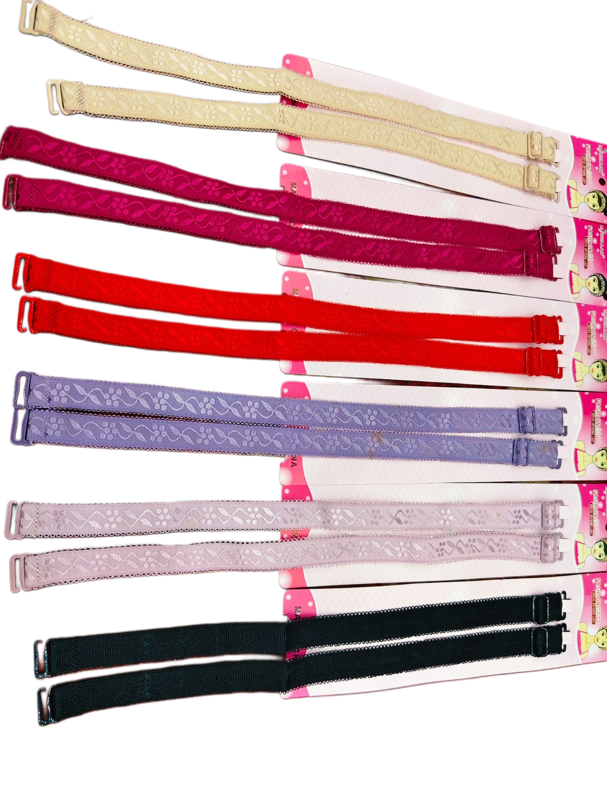 Elastic Regular Bra Strap (Multi Color Set – Skin, Black, Red, Maroon, Tea Pink, Purple, Light)